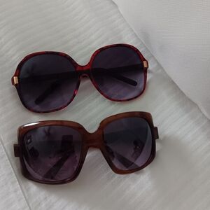 Anne Klein Women's Red and Tortoiseshell Oversized Square Sunglasses